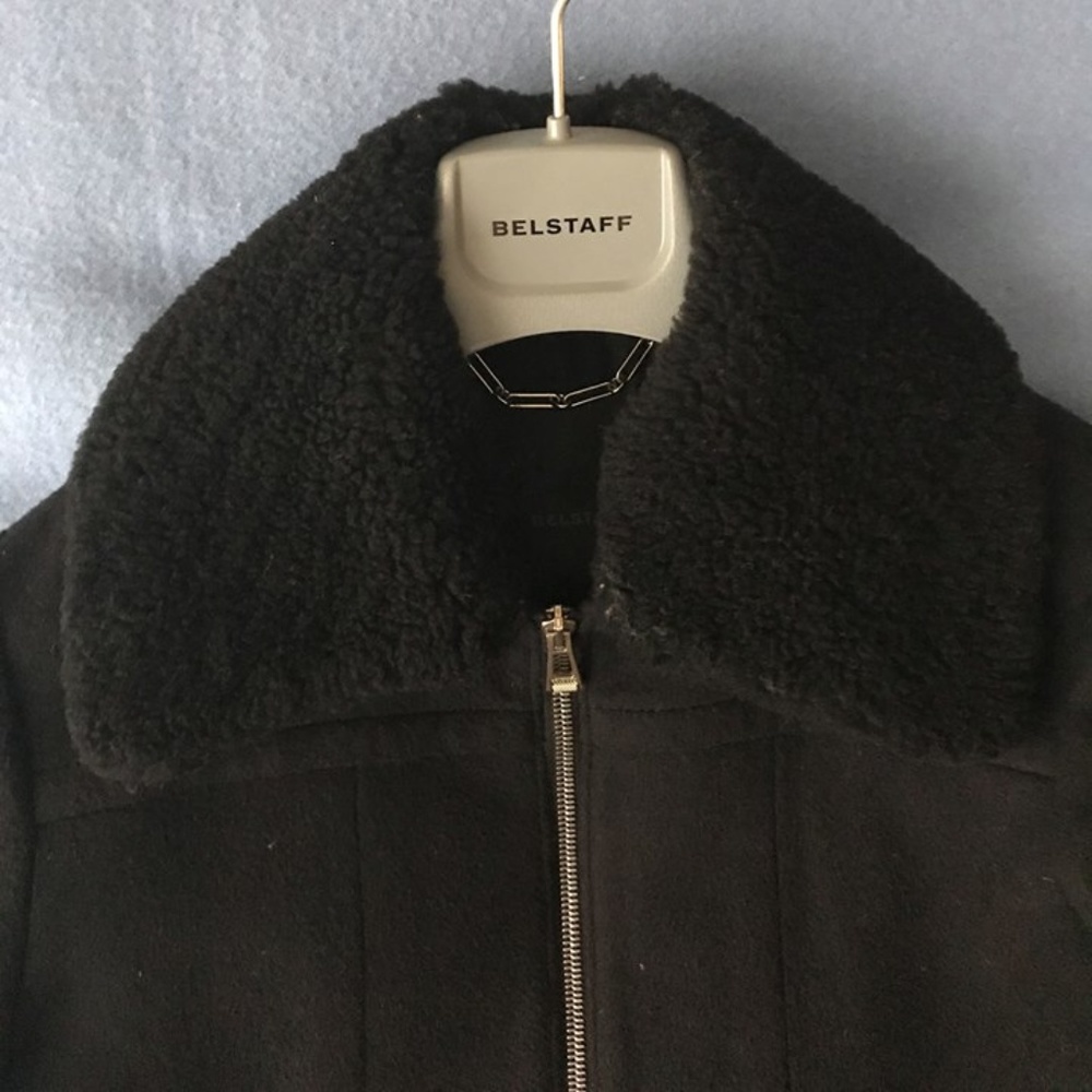 Belstaff Black Wool Coat w Detachable Collar